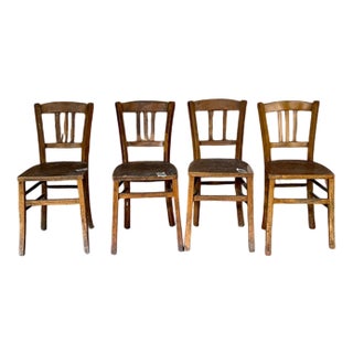 Vintage French Farmhouse Dark Oak Dining Chairs, 1950s Set of 4 For Sale