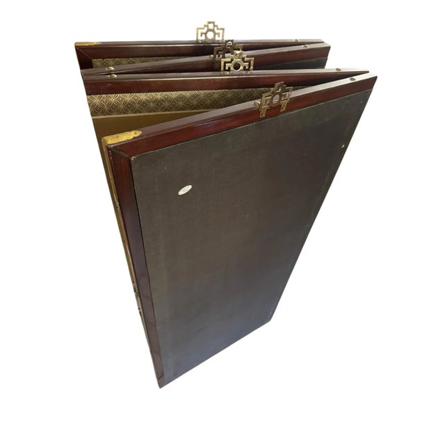 Mid 20th Century Vintage Hand Painted Asian 4-Panel Silk Screen Byobu For Sale - Image 5 of 10