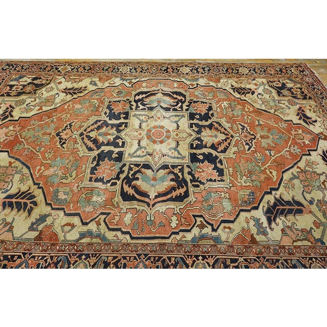 Tribal 1890s Red Medallion Tribal Antique Persian Heriz Serapi Rug 8' 5" X 12' 6" Knotted Wool Carpet For Sale - Image 3 of 11