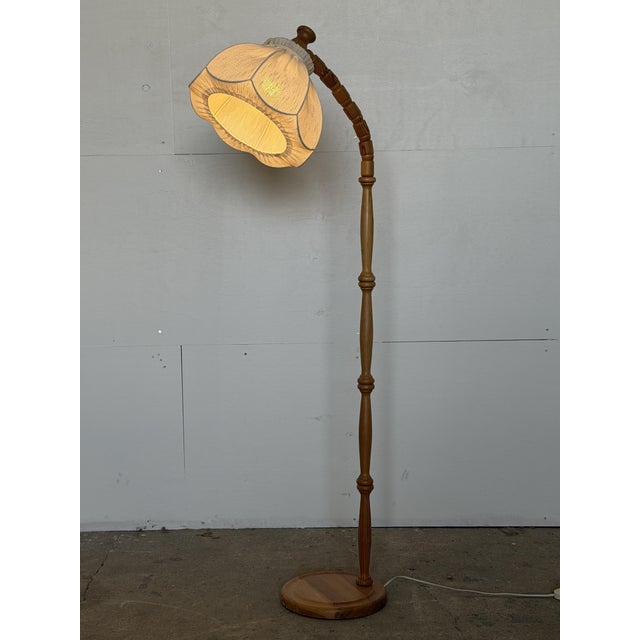 Mid-Century Modern Swedish Turned Pine Floor Lamp with Swan-Neck Arm, 1970s For Sale - Image 12 of 12