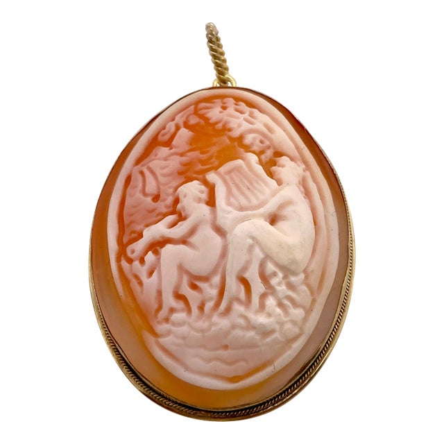 800 Gilt Silver Carved Figural Shell Cameo Pendant For Sale