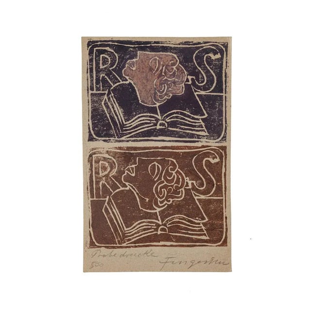 Ex Libris RS'' is an original woodcut artwork on creamy paper by Michel Fingesten, Early 20th Century. Hand-signed on the...