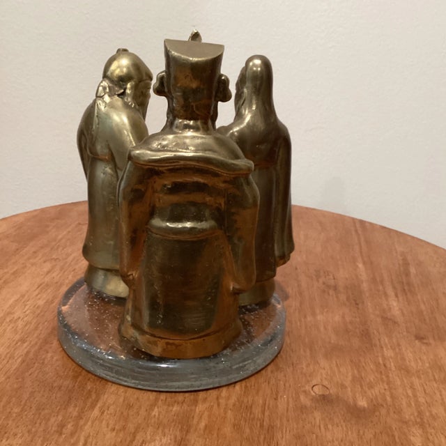 Late 20th Century Fu, Lu, Shou Wise Men Heavy Brass Scholars Detailed Figurines For Sale - Image 4 of 12