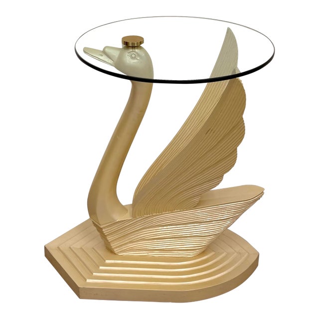 Vintage Art Deco Swan Glass Top Side Table For Sale