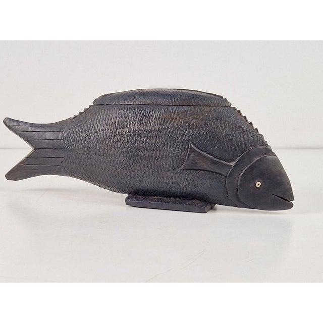 Brown Vintage African Fish Storage Container in Hand-Carved Ebony, 1950s For Sale - Image 8 of 13