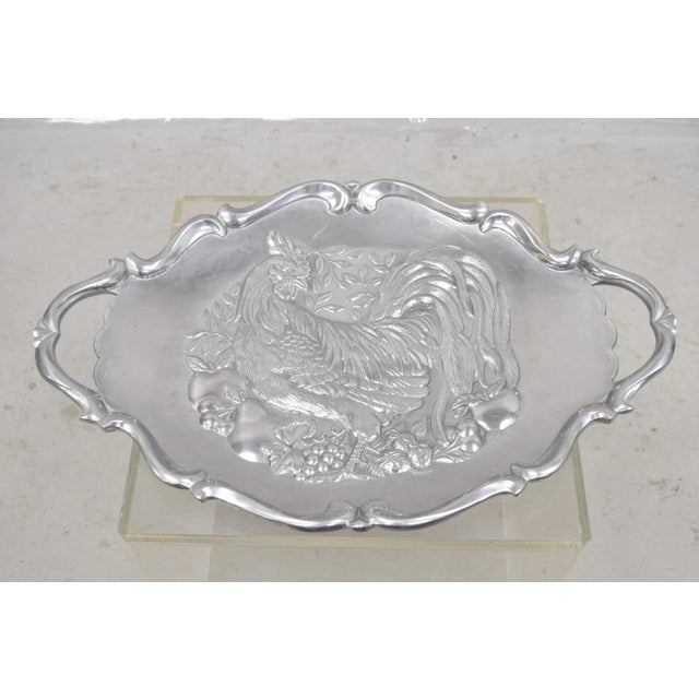 Art Deco Vintage Lenox Retired Large Rooster Pewter Metal Holiday Serving Platter Tray For Sale - Image 3 of 11