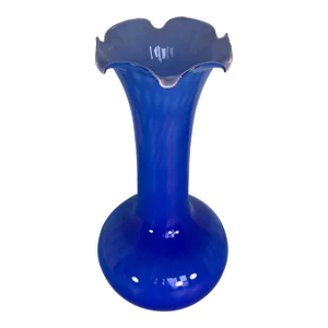 Murano Blue Long Neck Art Glass Vase