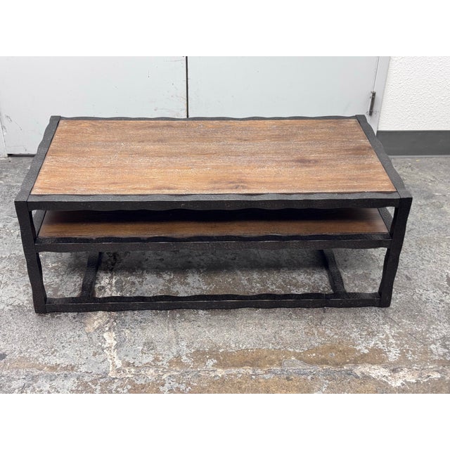 Industrial Bassett Furniture Wood + Metal Tiered Coffee Table For Sale - Image 3 of 12