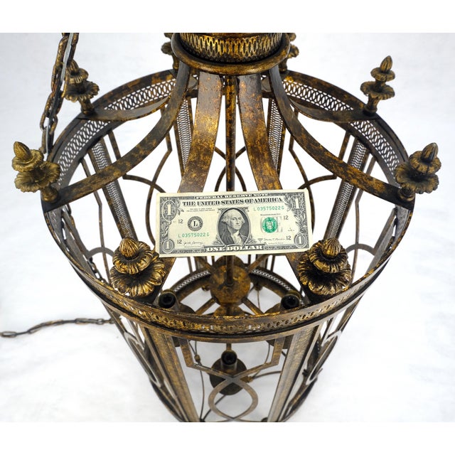 Chapman Manufacturing Company Mid 20th Century Mid Centry Modern Large Italian Pendant Bronze Oxide Gilt Ornate Metal Light Fixture Chandelier For Sale - Image 4 of 18
