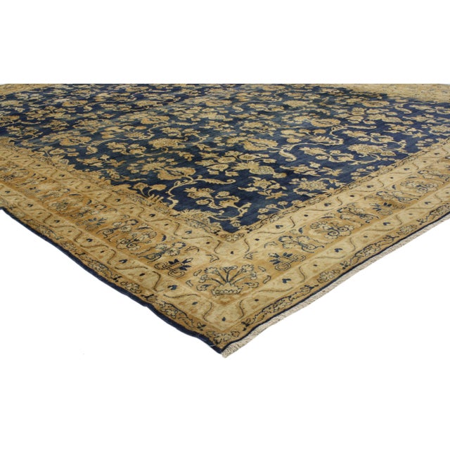 73375 Antique Persian Kerman Area Rug with Hollywood Regency Style. This hand-knotted wool antique Persian Kerman (Kirman)...