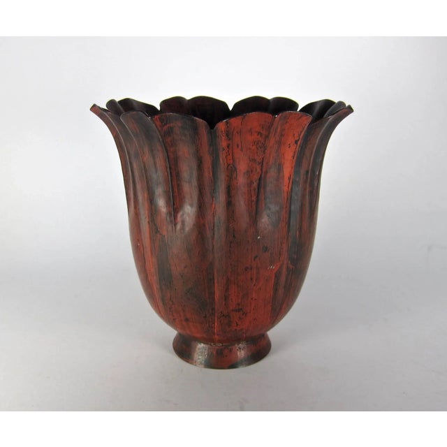 Metal Marie Zimmermann Fluted Scarlet Floriform Vase, Circa 1915 For Sale - Image 7 of 11