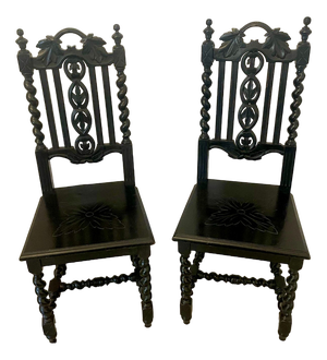 Set of Victorian Carved Ebonised Oak Side Chairs, 1860s