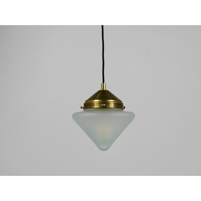 1930s Art Deco Brass Pendant Light with Conical Glass Shades, Vienna, 1930s For Sale - Image 5 of 18