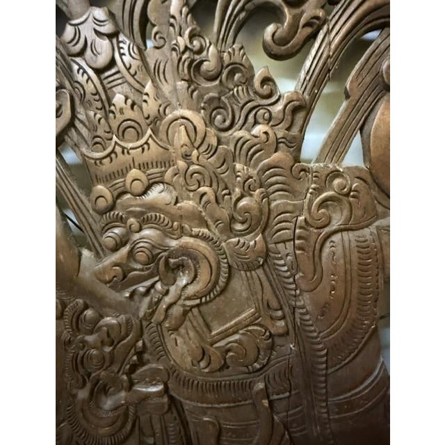 Wood 1960s Balinese Hand-Carved Teak Mythological & Bhoma Relief Panel - Museum Auction Provenance For Sale - Image 7 of 15