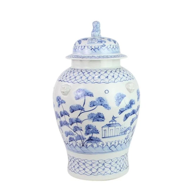 Not Yet Made - Made To Order Village Scene Ginger Jar in Pale Blue and White For Sale - Image 5 of 5