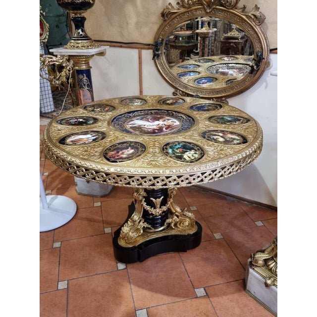 Rococo Unique 19th Century Large Royal Salon Porcelain and Gilt Bronze Round Table Hand-Painted With Classical Motifs For Sale - Image 3 of 3