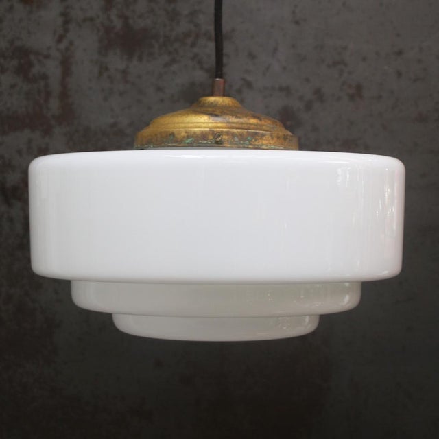 Vintage Art Deco White Opaline Glass Pendant Lamp from Philips For Sale - Image 3 of 7
