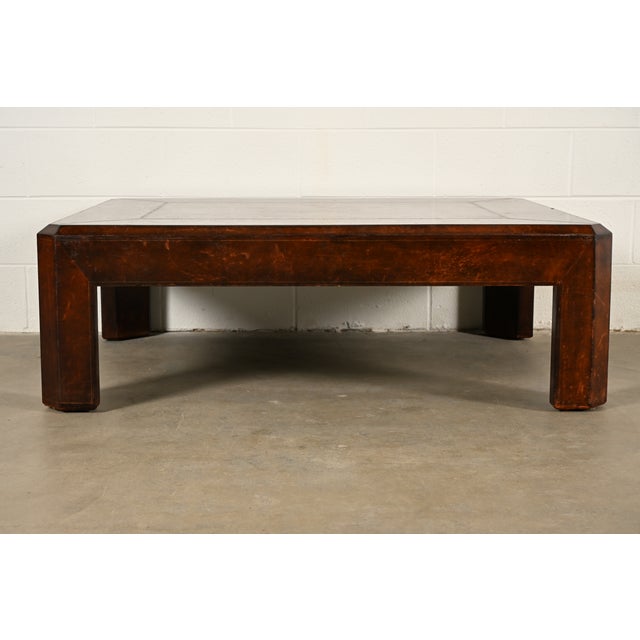 Mid-Century Modern Maitland Smith Mid-Century Modern Hollywood Regency Leather Wrapped Coffee Table or Cocktail Table For Sale - Image 3 of 10