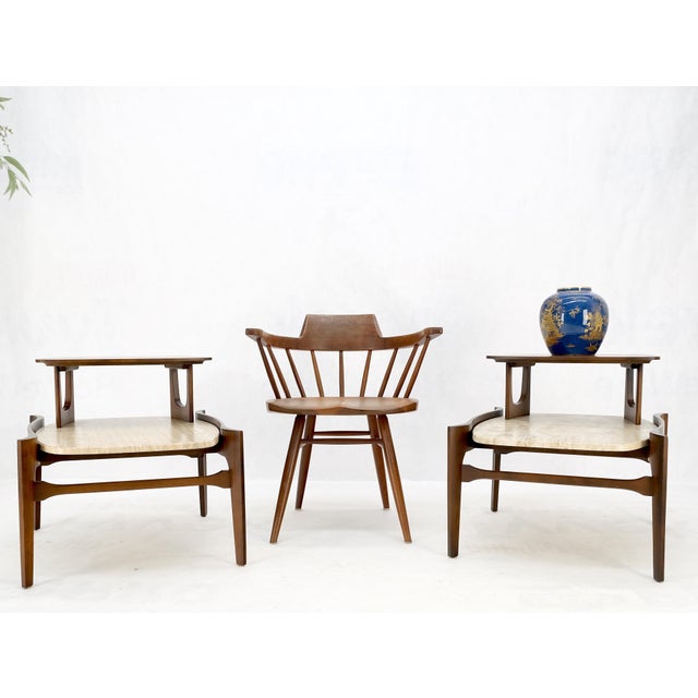 Pair Sculptural 1970s Walnut Travertine Tops Step Side End Tables Singer Sons For Sale - Image 9 of 18