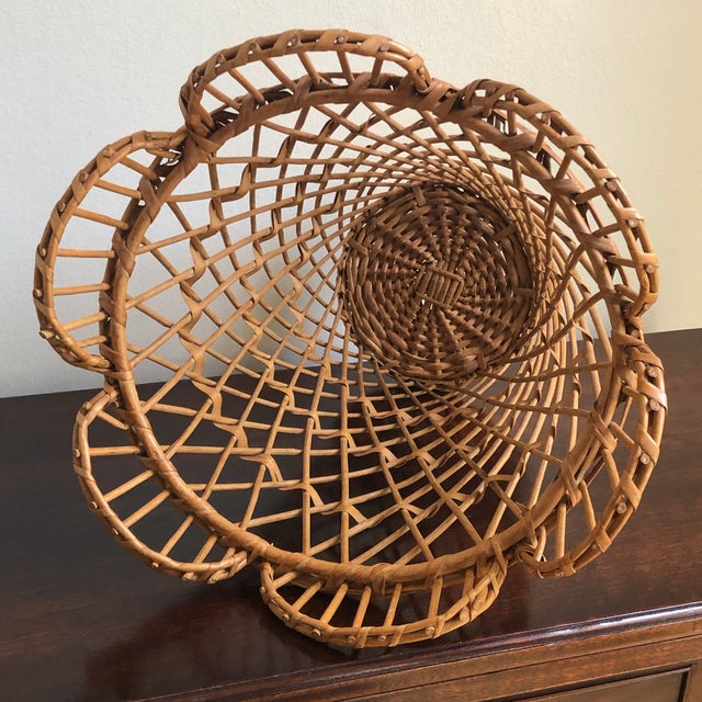 Tan 1960s Boho Natural Wicker Wastepaper Basket For Sale - Image 8 of 12