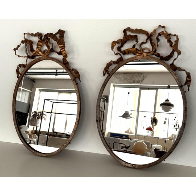 Mid-Century Modern Italian Wrought Iron Wall Mirrors, 1950s, Set of 2 For Sale - Image 9 of 18