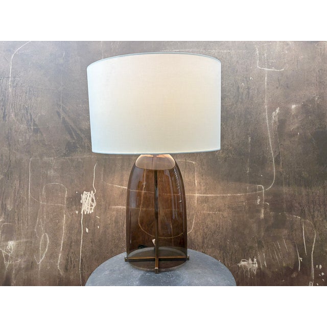 Restoration Hardware Rh Blom Scandinavian Amber Glass Table Lamp Lacquered Burnished Brass Jonathan Browning For Sale - Image 4 of 18