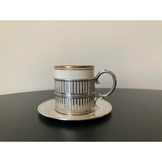 Early 20th Century Irish Porcelain and Art Deco Sterling Silver Coffee Espresso Tea Demitasse Cup and Saucer by Belleek Willets - 3 Pieces For Sale - Image 12 of 12