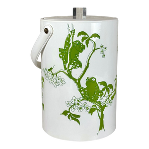 Mid-Century Boho Frogs on a Branch White & Green Ice Bucket