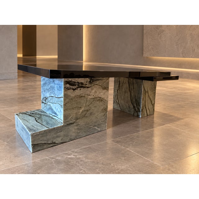 Contemporary Handcrafted RhinoQuartzite/Black Porcelain Coffee Table by Wasel For Sale - Image 3 of 3