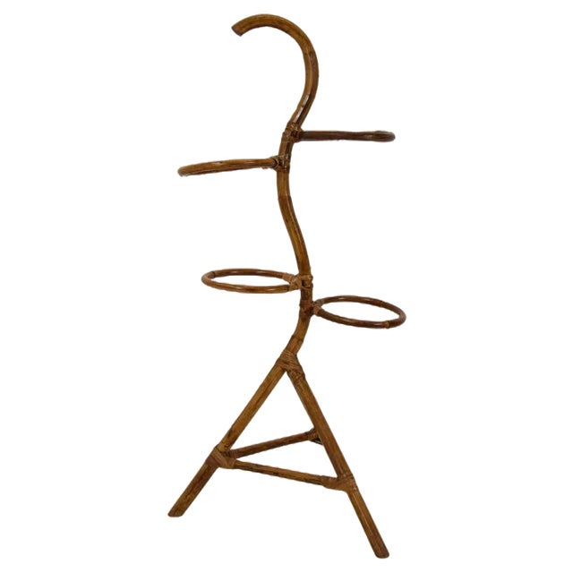 Mid-Century Rattan and Bamboo Flower Stand, 1950s For Sale