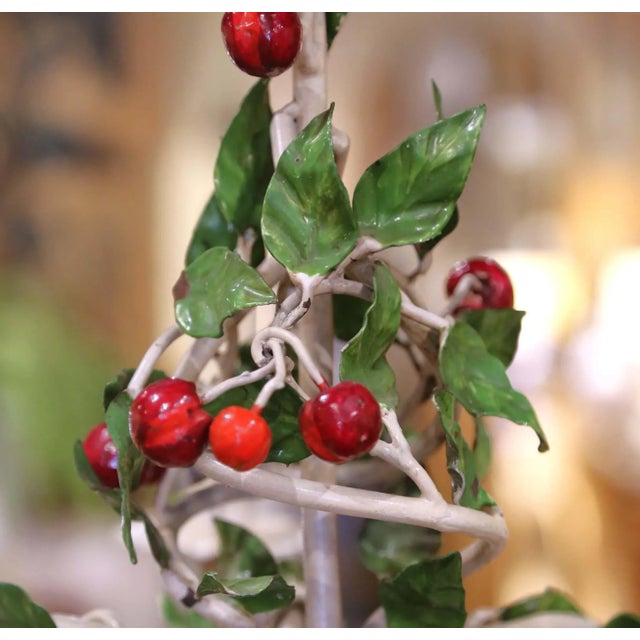 Early 20th Century French Tole Chandelier With Painted Metal Cherries and Leaves For Sale - Image 4 of 9