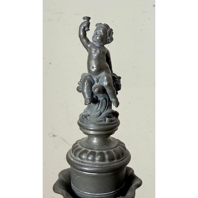 19th Century Antique German Hand Blown Glass Pewter Figural Cherub Claret Decanter Bottle For Sale - Image 5 of 18