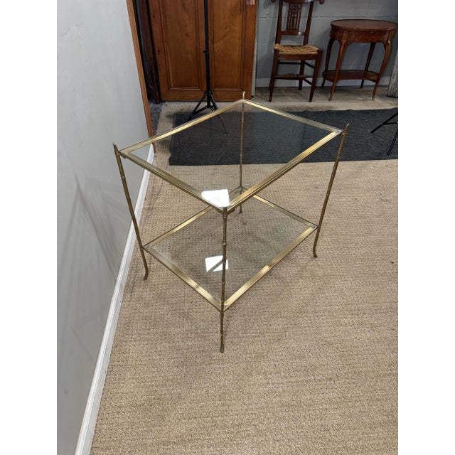 Faux Bamboo Brass & Glass table For Sale - Image 9 of 12
