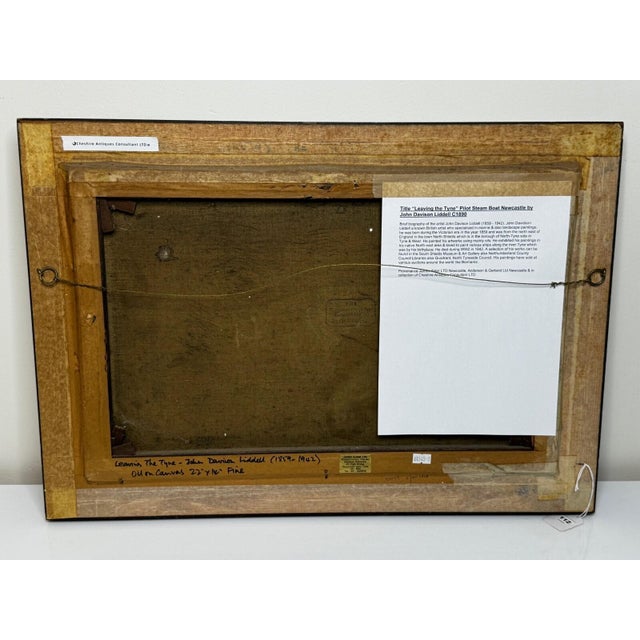 Antique Victorian Marine Oil Painting of the River Tyne, Steam Tug Leaving Newcastle, by John Davison Liddell, c.1890 For Sale - Image 13 of 18