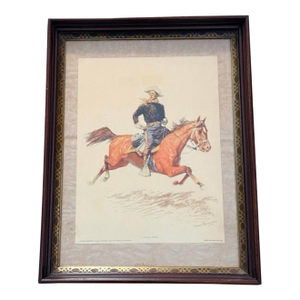 1956 “A Cavalry Officer” Frederic Remington Print in Vintage Wood Frame (Penn Prints, Ny)