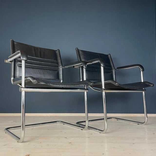 Black Set of Mid-Century Bauhaus Style Office Chairs by Mart Stam for Stol Kamnik, 1980s For Sale - Image 8 of 13