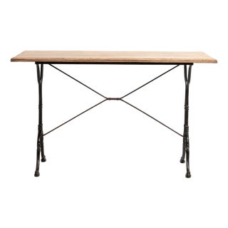 Mid 20th Century Cast Iron Bistro Table With Oak Top For Sale