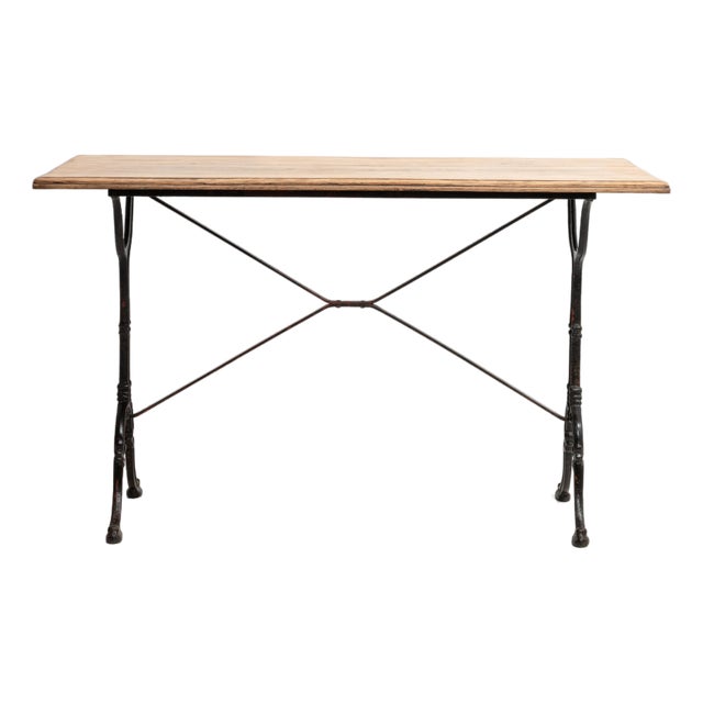 Mid 20th Century Cast Iron Bistro Table With Oak Top For Sale