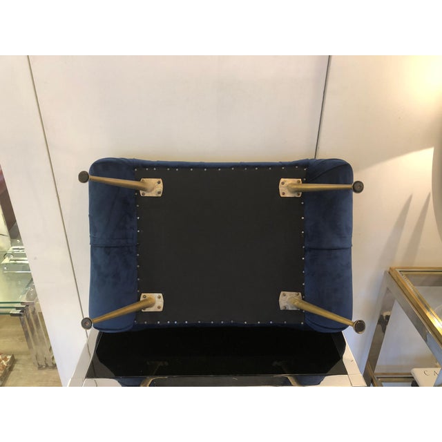 Mid-Century Italian Blue Velvet Brass Legs Footstools, 1950s For Sale - Image 16 of 18