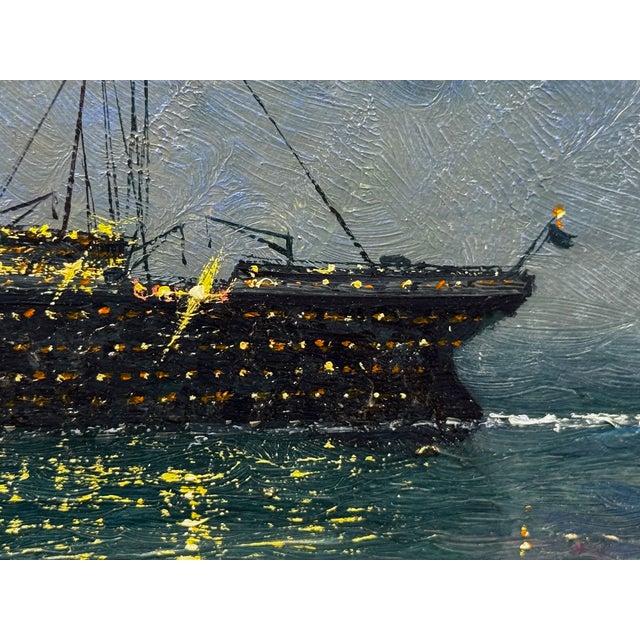 Ships That Pass in the Night — RMS Titanic Under Moonlight With RMS Olympic on the Horizon | Large Framed Oil on Canvas by Andrew Grant Kurtis For Sale - Image 11 of 18