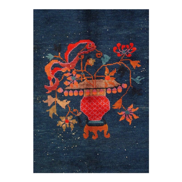Art Deco Early 20th Century Antique Navy Blue Chinese Art Deco Rug For Sale - Image 3 of 5