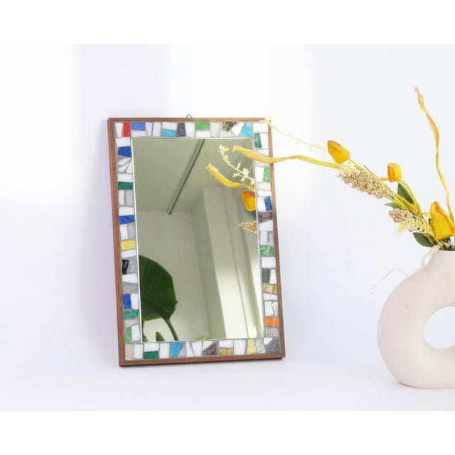 Mid-Century Dutch Mirror with Mosaic Tiles, Branded Wooden Wall Mirror with Colourful Frame, 1960s For Sale - Image 10 of 10