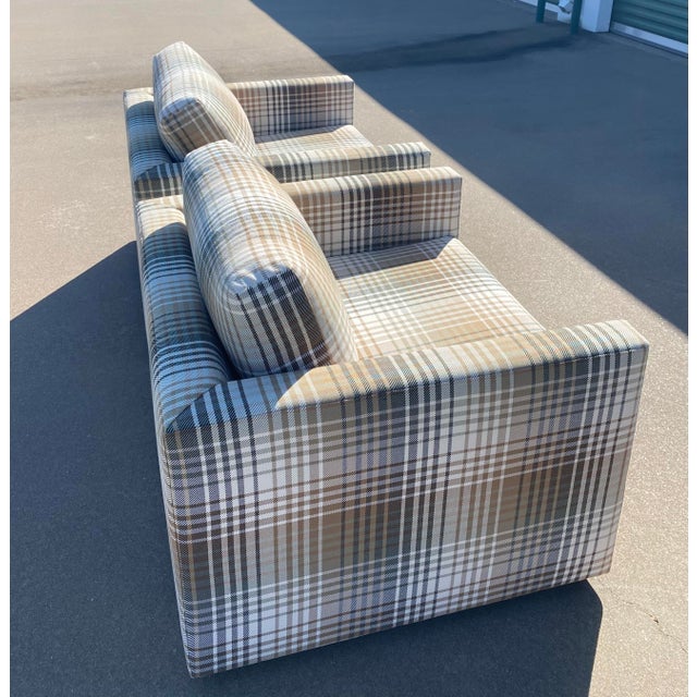 1980s Re-Upholstered Plaid Cube Lounge Chairs, a Pair For Sale - Image 5 of 12