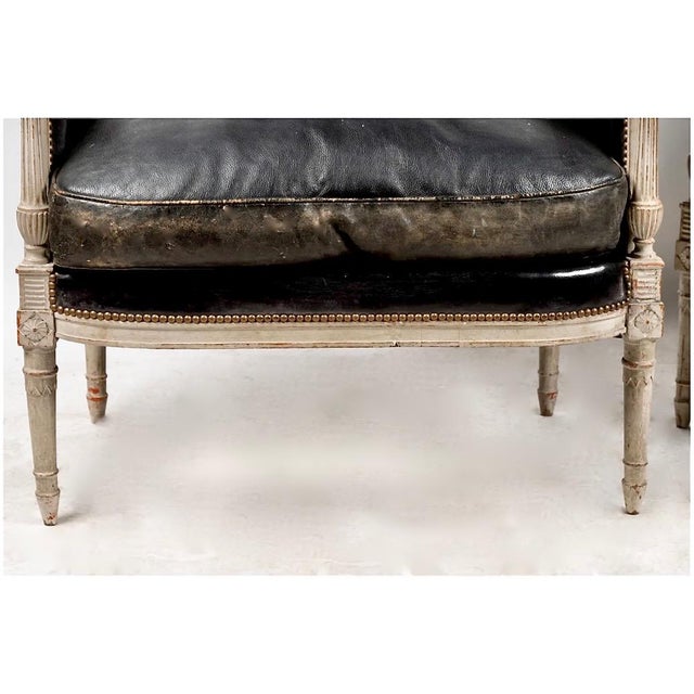 Wood Pair Louis XVI/Directoire Bergeres, Late 18th Century or Early 19th Century For Sale - Image 7 of 16