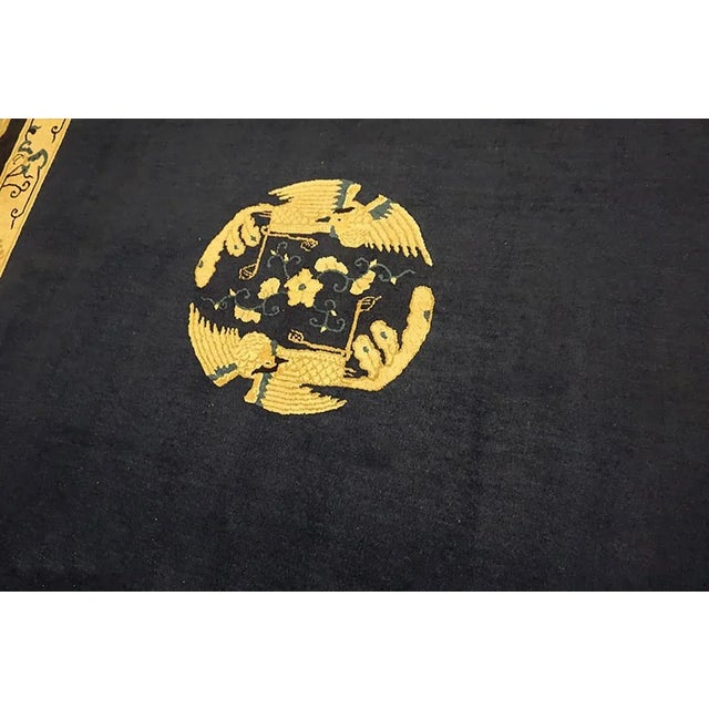 Wonderful Navy Blue Background and Tan Beige Color With Animalia Design Antique Chinese Peking Rug For Sale In New York - Image 6 of 9