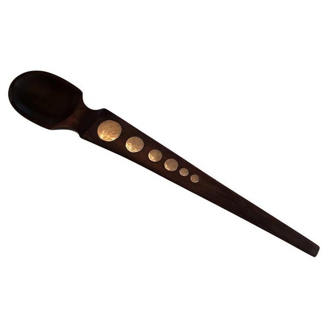 1950s William Spratling Modernist Solid Rosewood Sterling Silver Inlay Handcrafted Serving Utensil Salad Server Spoon...