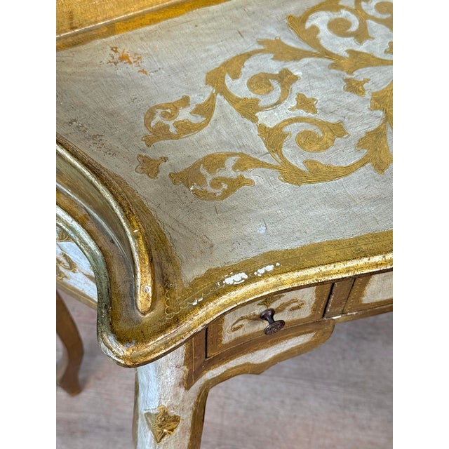 Vintage Italian Rococo Gold Giltwood Writing Desk Vanity W/ Chair For Sale - Image 14 of 14