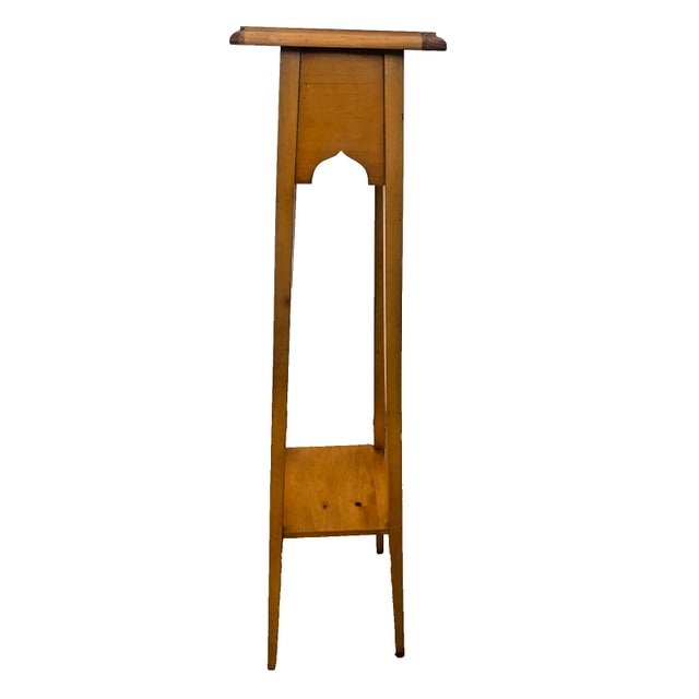 Wood Vintage Lane Wood Plant Stand Museum Folk Art Pedestal Tall Accent Table For Sale - Image 7 of 14