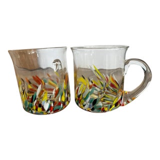 Late 20th Century Hand-Blown Murano Glass Mugs - a Pair For Sale
