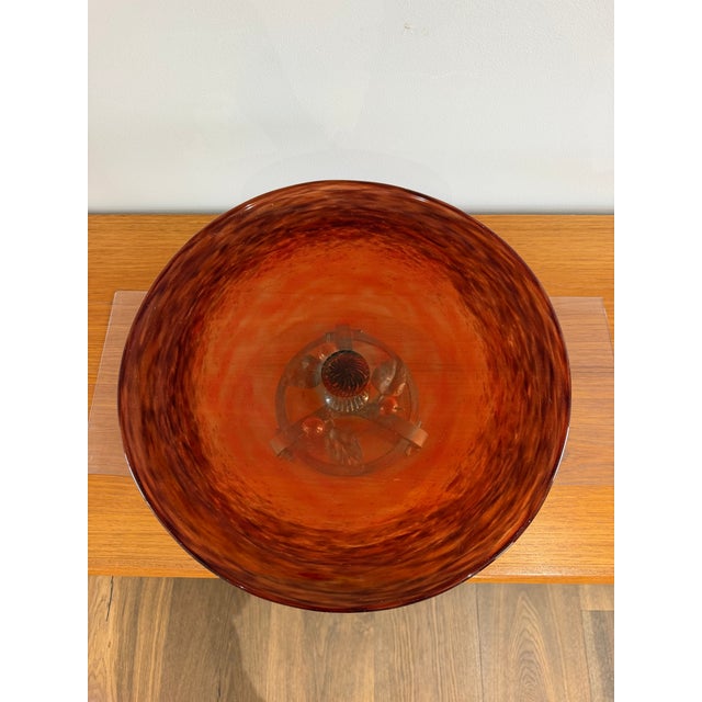 Charles Schneider Signed Charles Schneider French Art Deco Tangerine Mottled Glass & Wrought Iron Centerpiece Bowl, France, Circa 1925 For Sale - Image 4 of 10